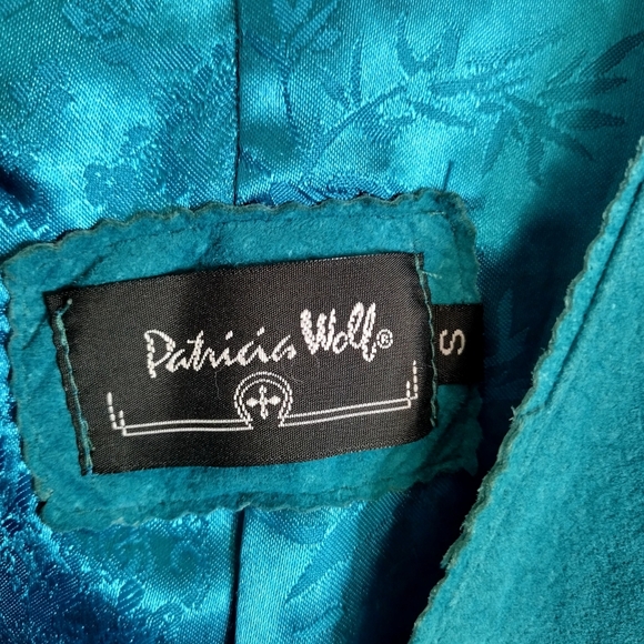 Patricia wolf suede turquoise Hand Painted Aztec Fringe Western jacket Sz S - Picture 5 of 7